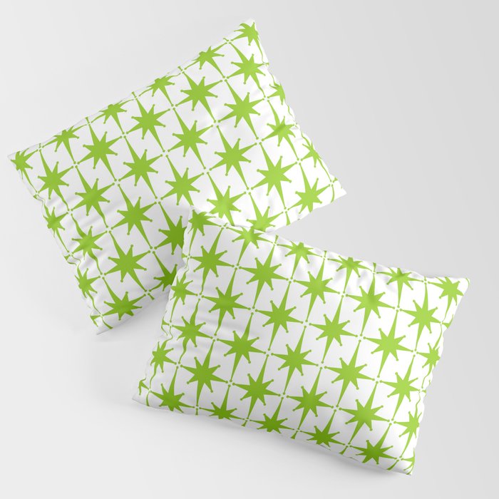 Lime Green Mid Century Modern Atomic Age Starburst Pattern Pillow Sham Gallery Image 3