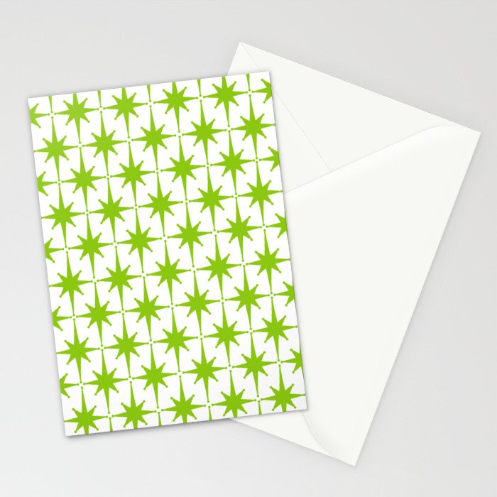 Lime Green Mid Century Modern Atomic Age Starburst Pattern Stationery Card Gallery Image 2