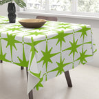 Lime Green Mid Century Modern Atomic Age Starburst Pattern Tablecloth Gallery Image 3