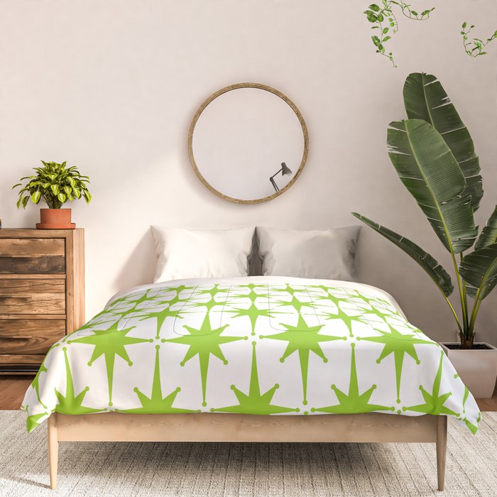 Lime Green Mid Century Modern Atomic Age Starburst Pattern Comforter Gallery Image 3