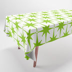 Lime Green Mid Century Modern Atomic Age Starburst Pattern Tablecloth Gallery Image 1