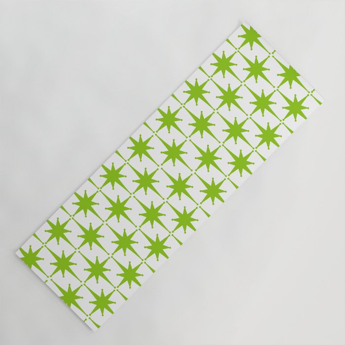 Lime Green Mid Century Modern Atomic Age Starburst Pattern Yoga Mat Gallery Image 1