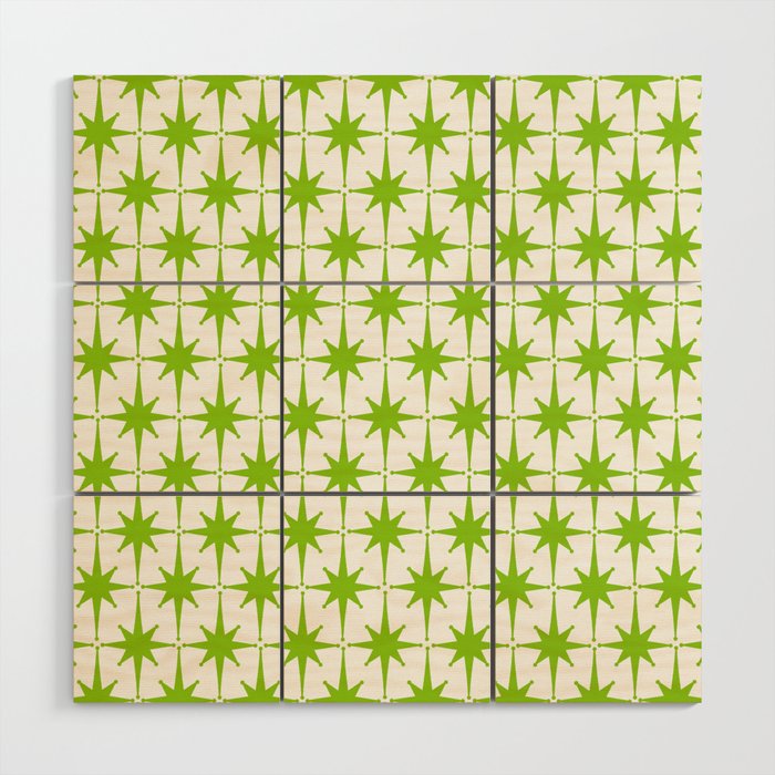 Lime Green Mid Century Modern Atomic Age Starburst Pattern Wood Wall Art Gallery Image 1