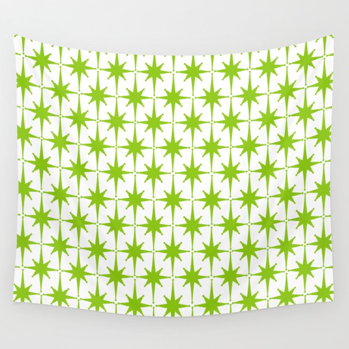 Lime Green Mid Century Modern Atomic Age Starburst Pattern Wall Tapestry Gallery Image 4