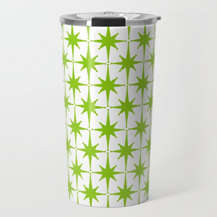 Lime Green Mid Century Modern Atomic Age Starburst Pattern Travel Mug Gallery Image 1