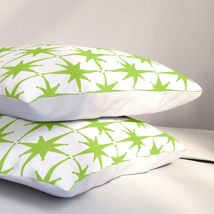 Lime Green Mid Century Modern Atomic Age Starburst Pattern Pillow Sham Gallery Image 3