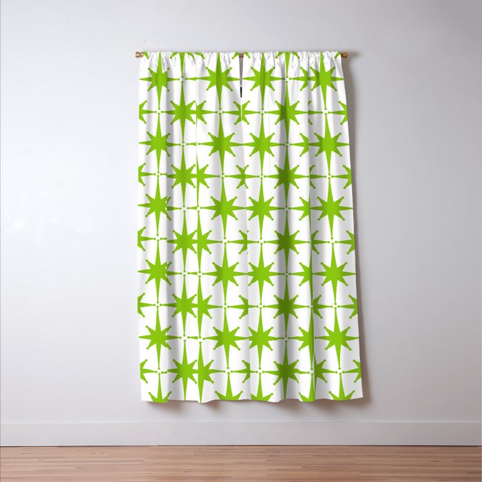 Lime Green Mid Century Modern Atomic Age Starburst Pattern Window Curtain Gallery Image 3