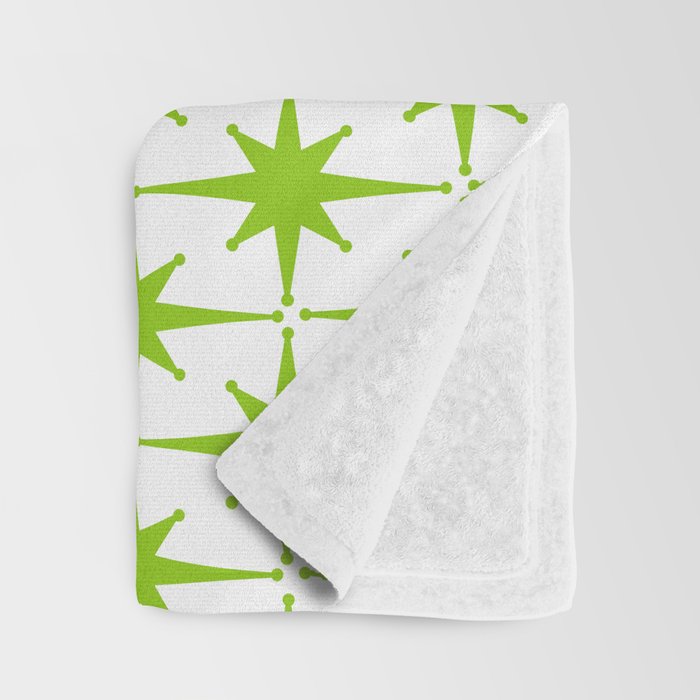 Lime Green Mid Century Modern Atomic Age Starburst Pattern Throw Blanket Gallery Image 3