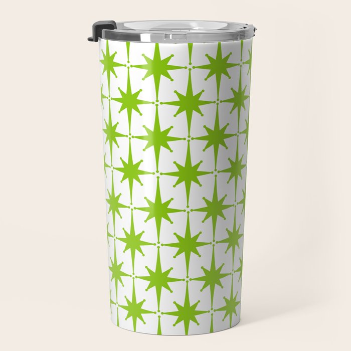 Lime Green Mid Century Modern Atomic Age Starburst Pattern Travel Mug Gallery Image 3