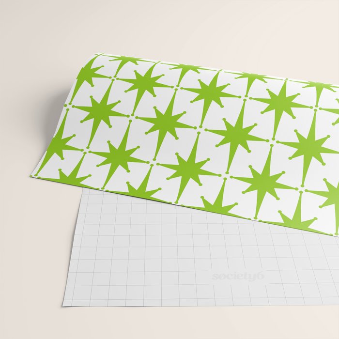 Lime Green Mid Century Modern Atomic Age Starburst Pattern Wrapping Paper Gallery Image 2