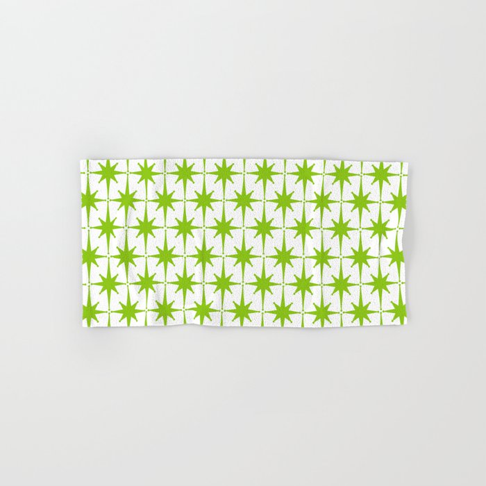 Lime Green Mid Century Modern Atomic Age Starburst Pattern Bath Towel Gallery Image 1