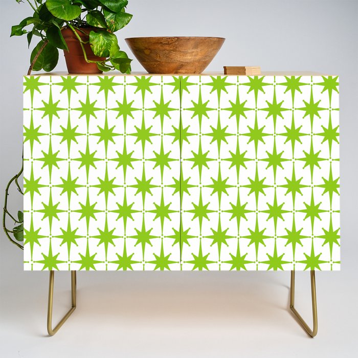 Lime Green Mid Century Modern Atomic Age Starburst Pattern Credenza Gallery Image 1