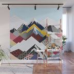 Snowcap Mountains, Graphic Collage Abstract, Eclectic Textures Patterns, Geometric Shapes Nature Landscape Winter Contemporary Wall Mural Gallery Image 1