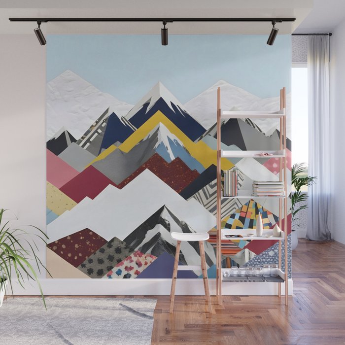Snowcap Mountains, Graphic Collage Abstract, Eclectic Textures Patterns, Geometric Shapes Nature Landscape Winter Contemporary Wall Mural Gallery Image 1