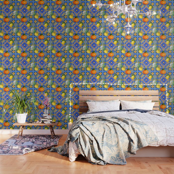 Summer ,Sicilian tiles ,citrus,oranges,majolica,lemons ,Mediterranean  Wallpaper Gallery Image 3