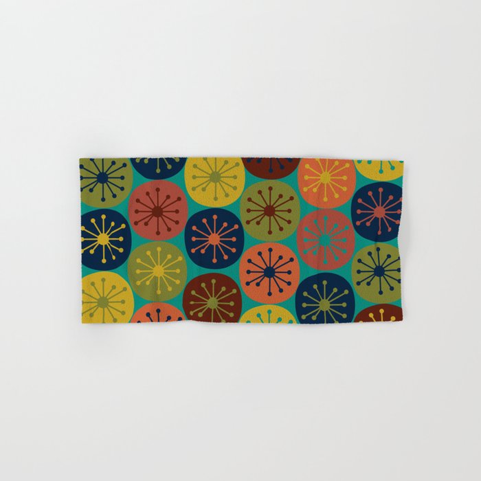 Atomic Dots Midcentury Modern Pattern in Mid Mod Mustard, Olive, Orange, Blue, and Turquoise Teal Bath Towel Gallery Image 1