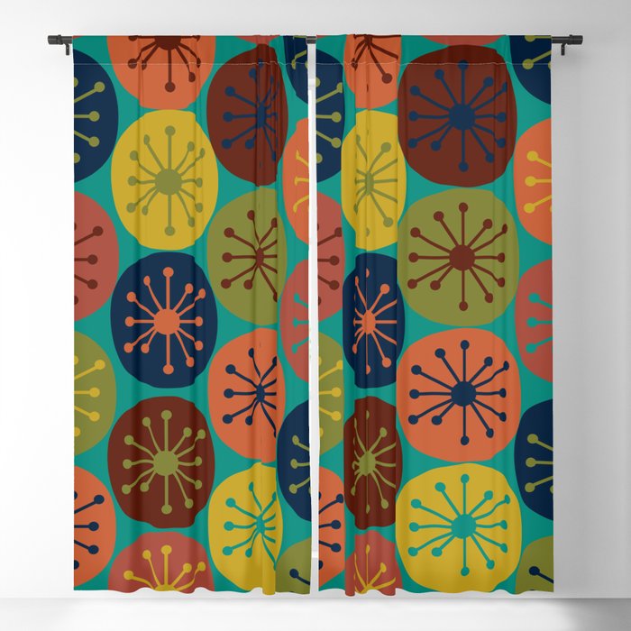 Atomic Dots Midcentury Modern Pattern in Mid Mod Mustard, Olive, Orange, Blue, and Turquoise Teal Window Curtain Gallery Image 5