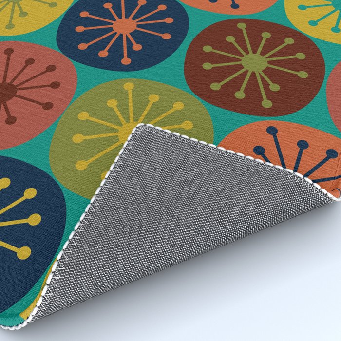 Atomic Dots Midcentury Modern Pattern in Mid Mod Mustard, Olive, Orange, Blue, and Turquoise Teal Rug Gallery Image 4