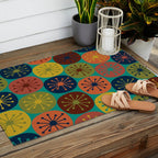 Atomic Dots Midcentury Modern Pattern in Mid Mod Mustard, Olive, Orange, Blue, and Turquoise Teal Outdoor Rug Gallery Image 2