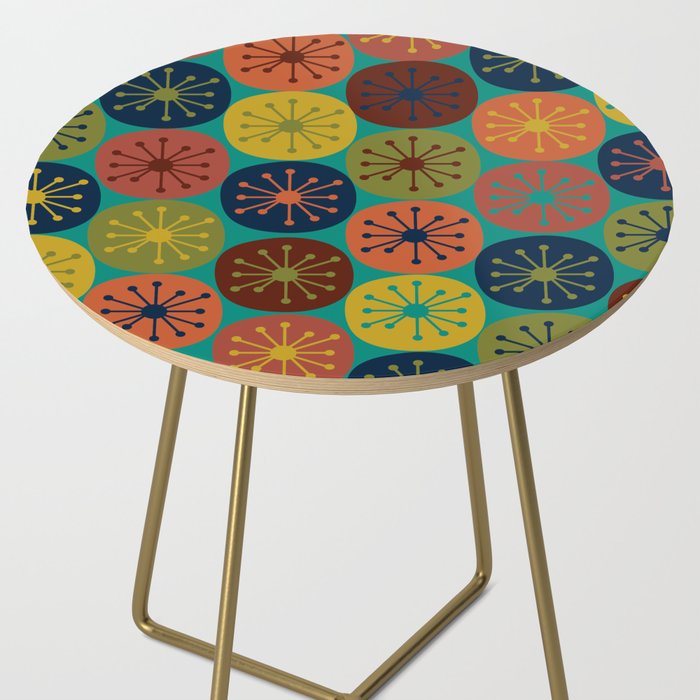 Atomic Dots Midcentury Modern Pattern in Mid Mod Mustard, Olive, Orange, Blue, and Turquoise Teal Side Table Gallery Image 2