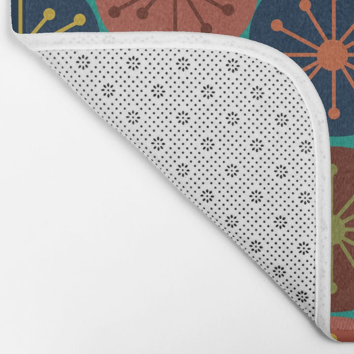 Atomic Dots Midcentury Modern Pattern in Mid Mod Mustard, Olive, Orange, Blue, and Turquoise Teal Bath Mat Gallery Image 2