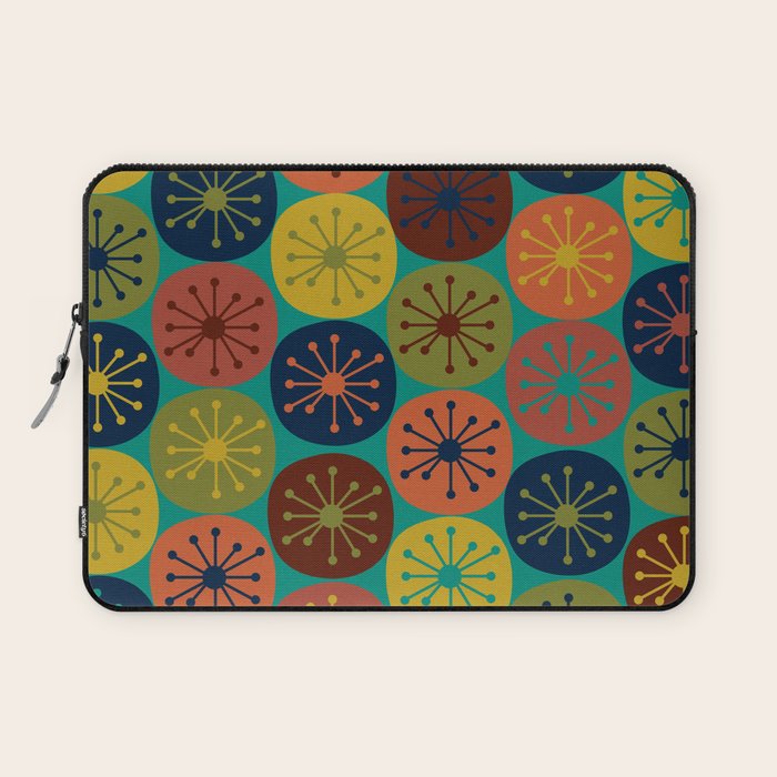 Atomic Dots Midcentury Modern Pattern in Mid Mod Mustard, Olive, Orange, Blue, and Turquoise Teal Laptop Sleeve Gallery Image 1