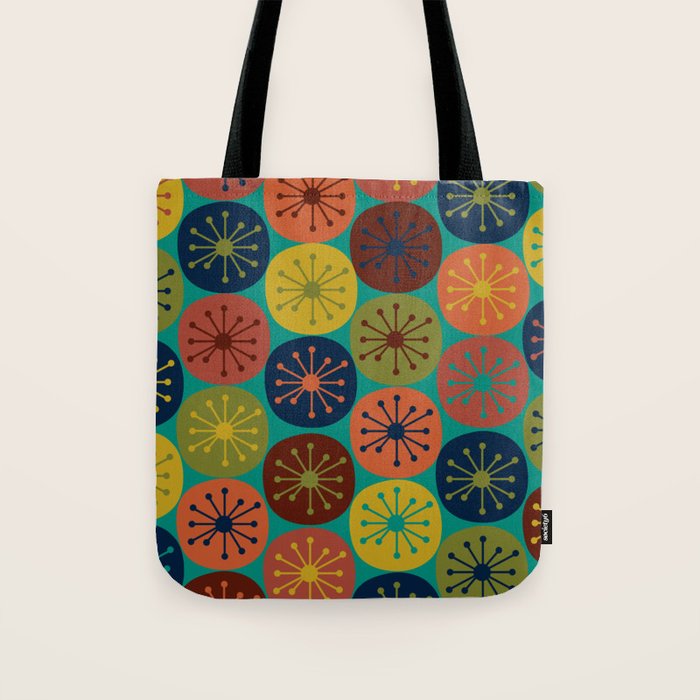 Atomic Dots Midcentury Modern Pattern in Mid Mod Mustard, Olive, Orange, Blue, and Turquoise Teal Tote Bag Gallery Image 1
