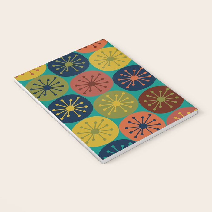 Atomic Dots Midcentury Modern Pattern in Mid Mod Mustard, Olive, Orange, Blue, and Turquoise Teal Notebook Gallery Image 3