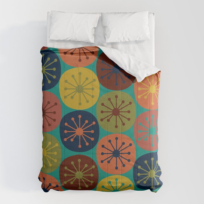 Atomic Dots Midcentury Modern Pattern in Mid Mod Mustard, Olive, Orange, Blue, and Turquoise Teal Comforter Gallery Image 6