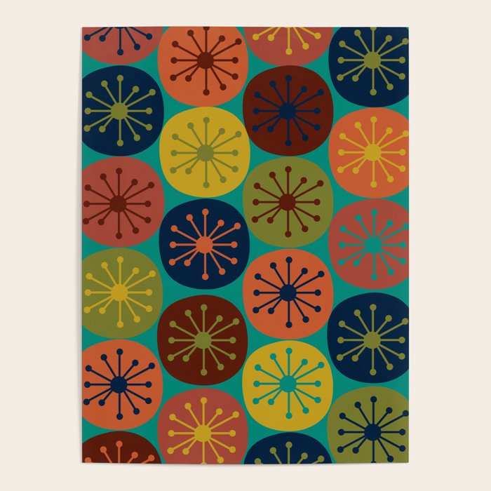 Atomic Dots Midcentury Modern Pattern in Mid Mod Mustard, Olive, Orange, Blue, and Turquoise Teal Poster Gallery Image 4
