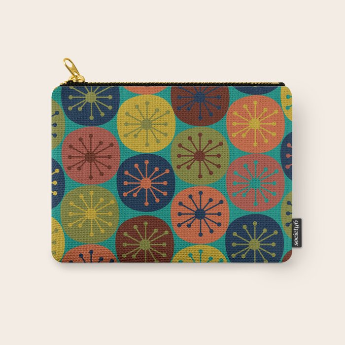 Atomic Dots Midcentury Modern Pattern in Mid Mod Mustard, Olive, Orange, Blue, and Turquoise Teal Carry All Pouch Gallery Image 1