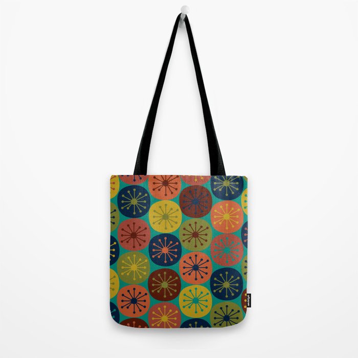 Atomic Dots Midcentury Modern Pattern in Mid Mod Mustard, Olive, Orange, Blue, and Turquoise Teal Tote Bag Gallery Image 2