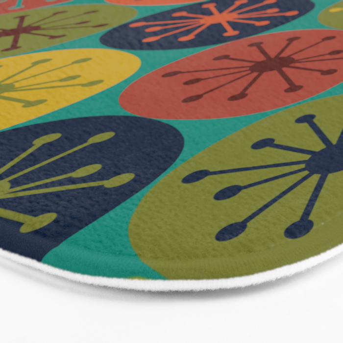 Atomic Dots Midcentury Modern Pattern in Mid Mod Mustard, Olive, Orange, Blue, and Turquoise Teal Bath Mat Gallery Image 3
