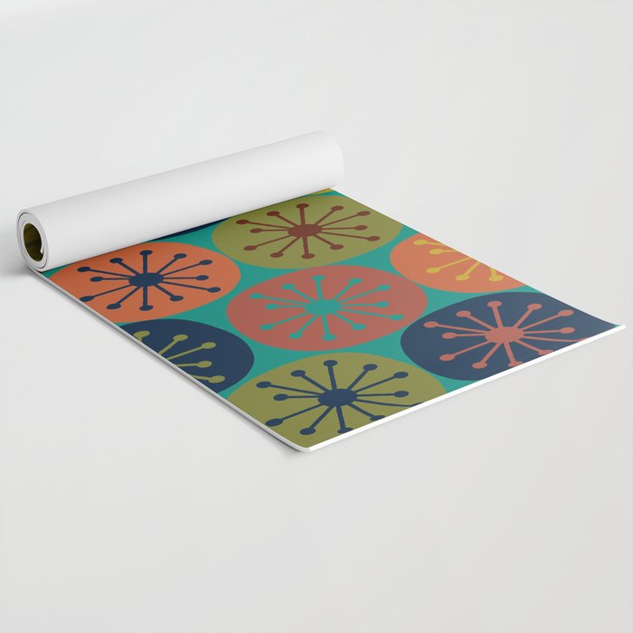 Atomic Dots Midcentury Modern Pattern in Mid Mod Mustard, Olive, Orange, Blue, and Turquoise Teal Yoga Mat Gallery Image 2