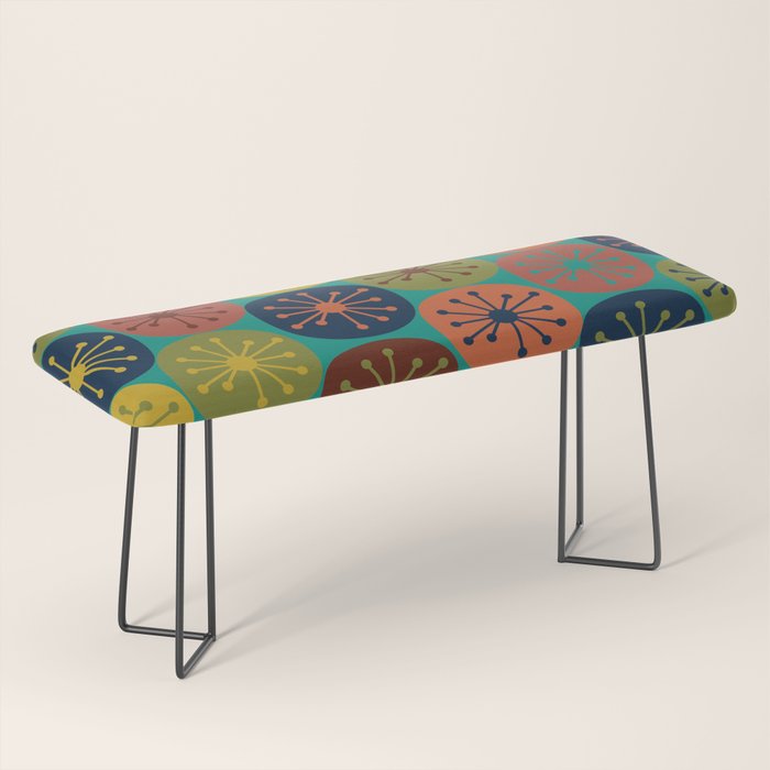 Atomic Dots Midcentury Modern Pattern in Mid Mod Mustard, Olive, Orange, Blue, and Turquoise Teal Bench Gallery Image 1