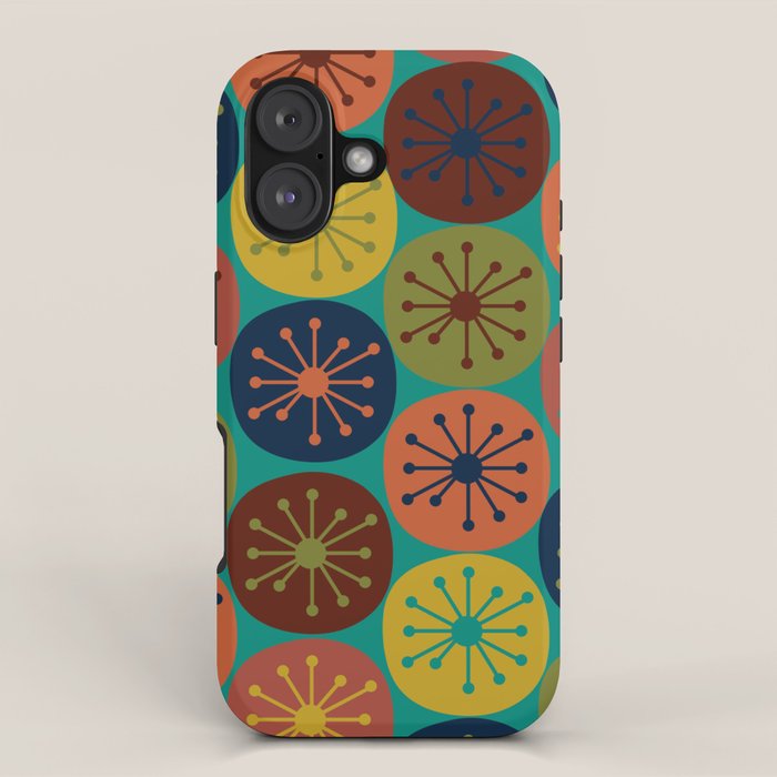 Atomic Dots Midcentury Modern Pattern in Mid Mod Mustard, Olive, Orange, Blue, and Turquoise Teal iPhone Case Gallery Image 1