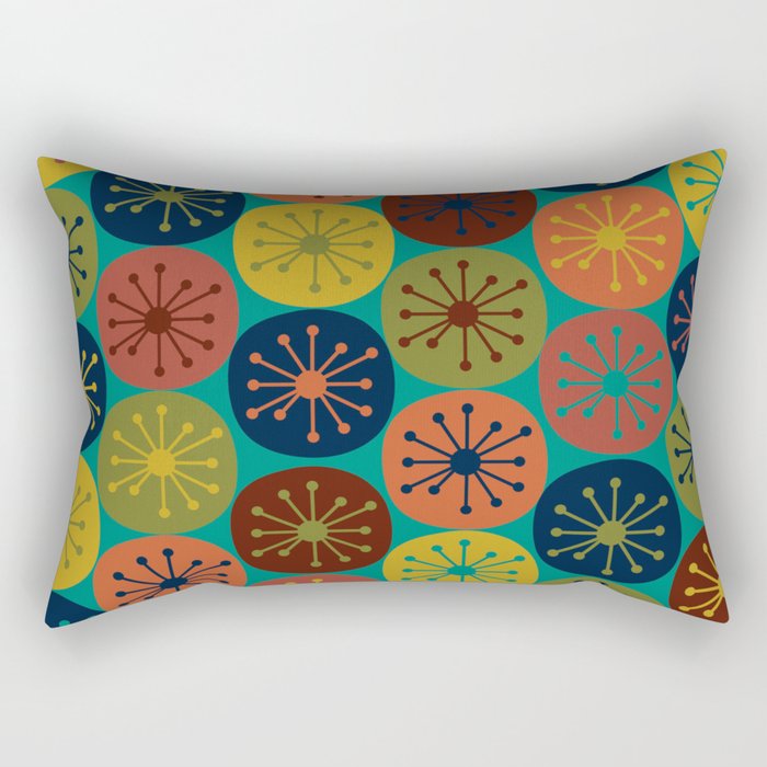 Atomic Dots Midcentury Modern Pattern in Mid Mod Mustard, Olive, Orange, Blue, and Turquoise Teal Rectangular Pillow Gallery Image 2