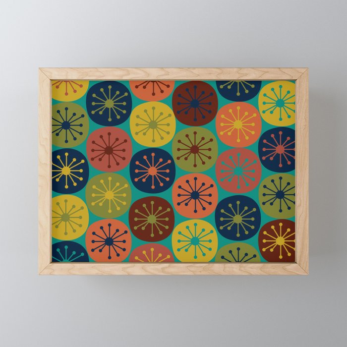 Atomic Dots Midcentury Modern Pattern in Mid Mod Mustard, Olive, Orange, Blue, and Turquoise Teal Mini Art Print Gallery Image 1