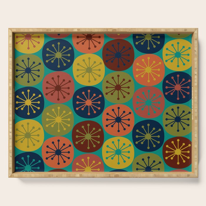 Atomic Dots Midcentury Modern Pattern in Mid Mod Mustard, Olive, Orange, Blue, and Turquoise Teal Serving Tray Gallery Image 1