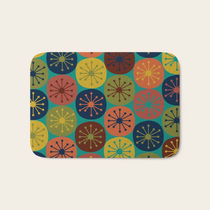 Atomic Dots Midcentury Modern Pattern in Mid Mod Mustard, Olive, Orange, Blue, and Turquoise Teal Bath Mat Gallery Image 1