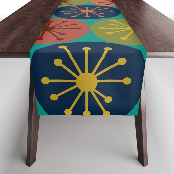 Atomic Dots Midcentury Modern Pattern in Mid Mod Mustard, Olive, Orange, Blue, and Turquoise Teal Table Runner Gallery Image 1