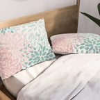 Floral Bloom, Teal, Green, Pink and White Pillow Sham Gallery Image 2