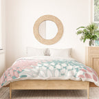 Floral Bloom, Teal, Green, Pink and White Duvet Cover Gallery Image 3