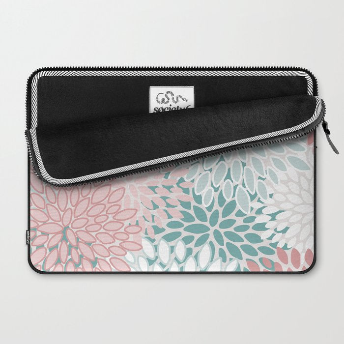 Floral Bloom, Teal, Green, Pink and White Laptop Sleeve Gallery Image 2