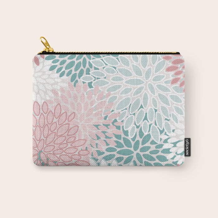 Floral Bloom, Teal, Green, Pink and White Carry All Pouch Gallery Image 1