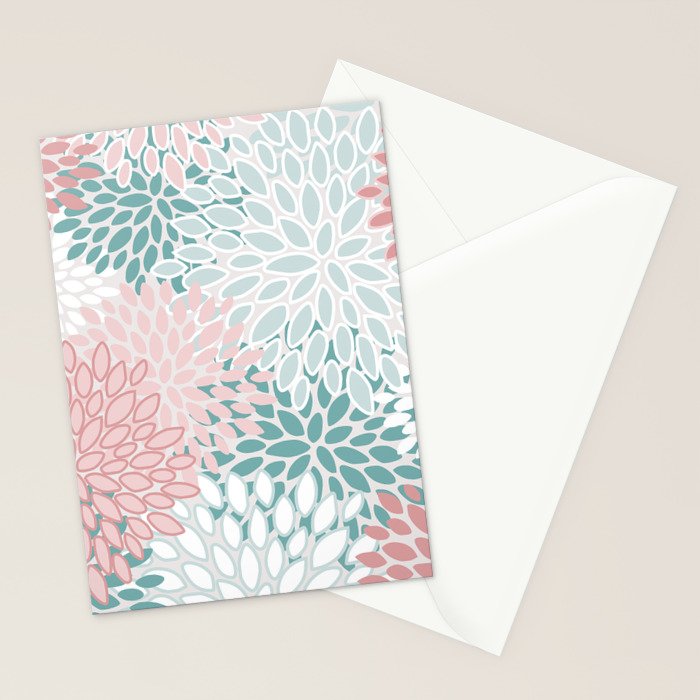 Floral Bloom, Teal, Green, Pink and White Stationery Card Gallery Image 2