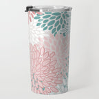 Floral Bloom, Teal, Green, Pink and White Travel Mug Gallery Image 3