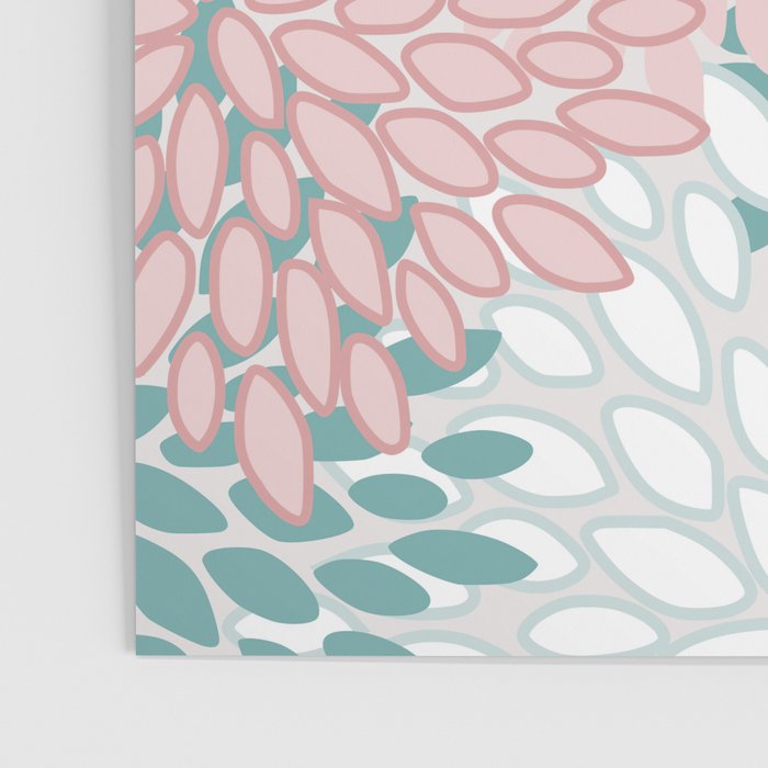 Floral Bloom, Teal, Green, Pink and White Poster Gallery Image 3