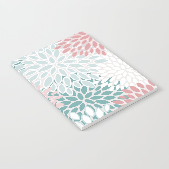 Floral Bloom, Teal, Green, Pink and White Notebook Gallery Image 1