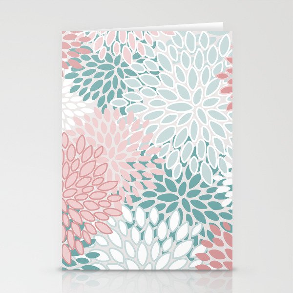 Floral Bloom, Teal, Green, Pink and White Stationery Card Gallery Image 1